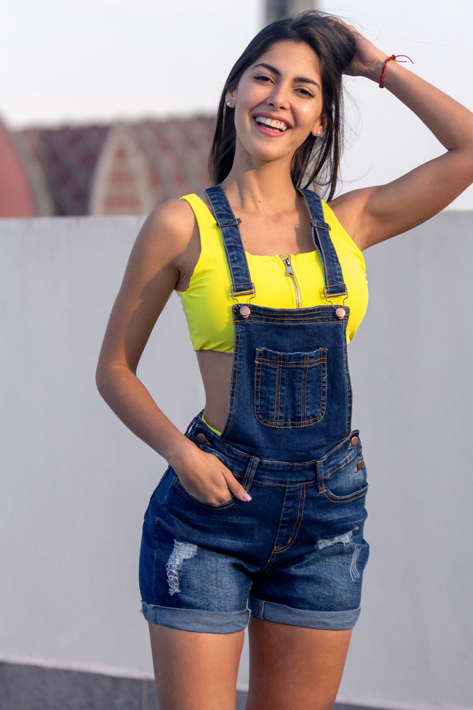 Blue Denim Turn Up Cuffs Short Overalls