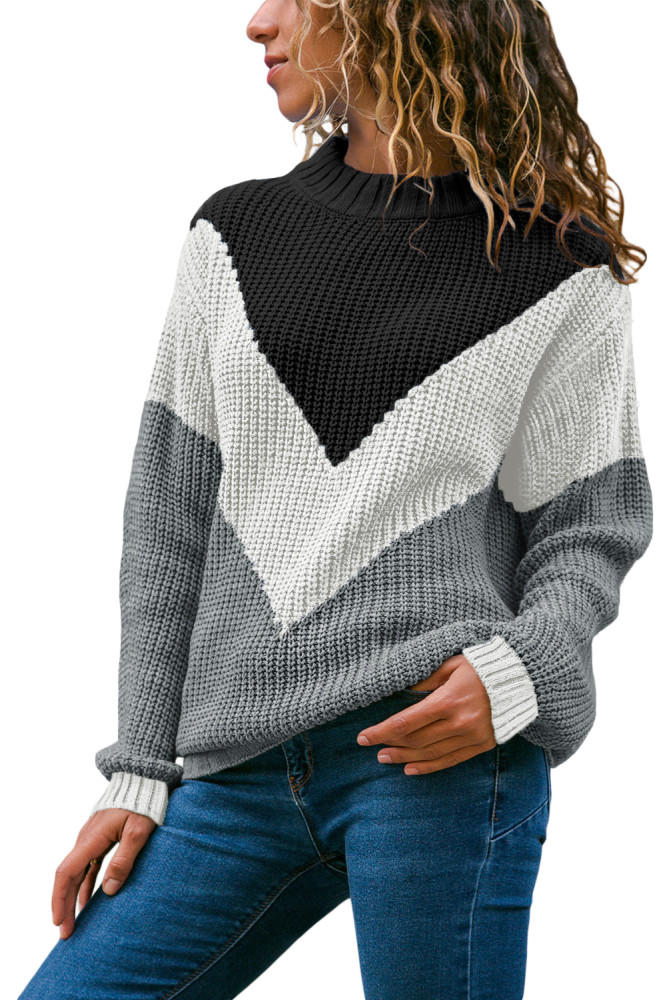 White Chevron Accent Black Gray Sweater