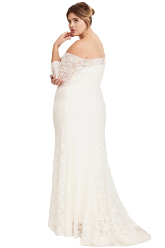 White Plus Size Lace Off Shoulder Party Maxi Dress