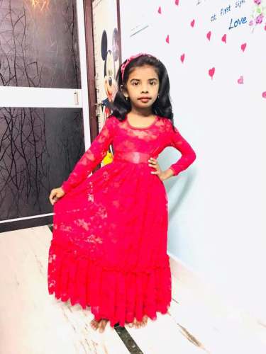Red Floral Lace Flower Girl Maxi Dress