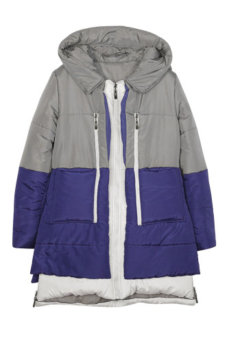 Gray Navy Colorblock 2-In-1 Look Quilted Jacket