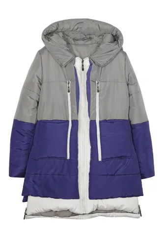Gray Navy Colorblock 2-In-1 Look Quilted Jacket