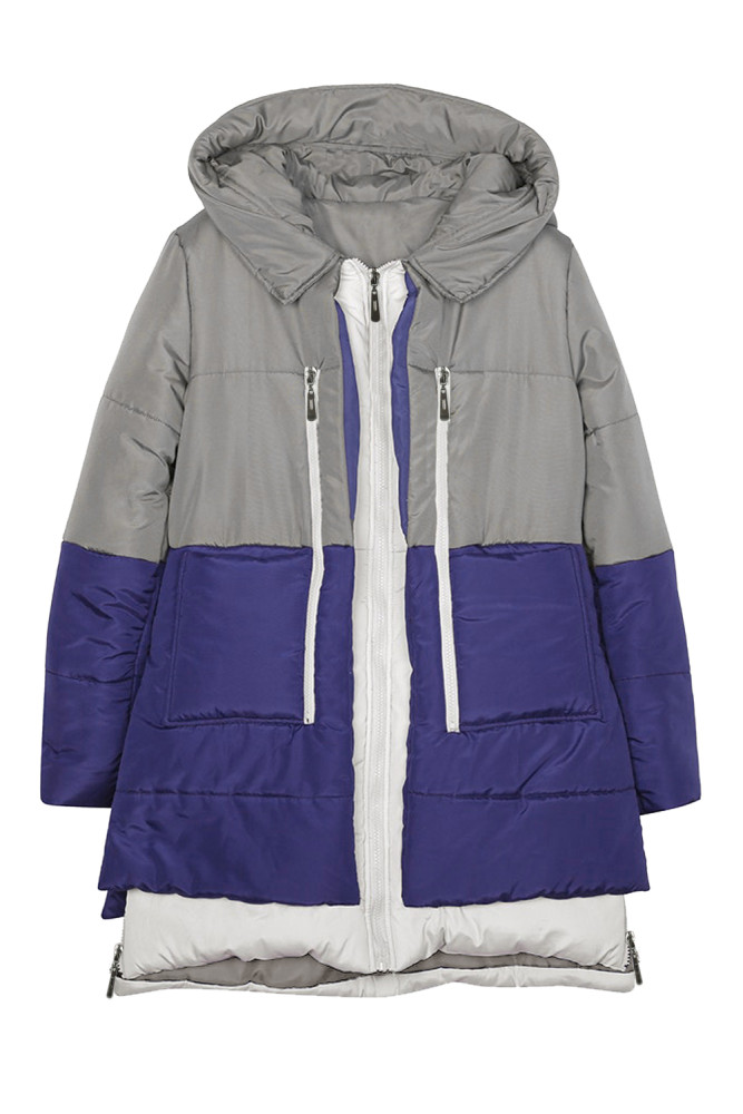 Gray Navy Colorblock 2-In-1 Look Quilted Jacket