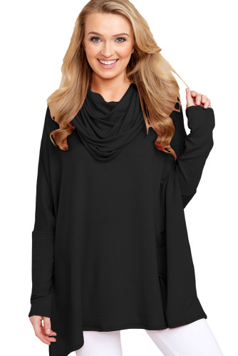 Black Stylish Cowl Neck Long Sleeve Oversize Top