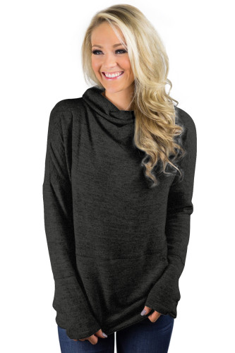 Black Heathered Kangaroo Pocket Sweatshirt