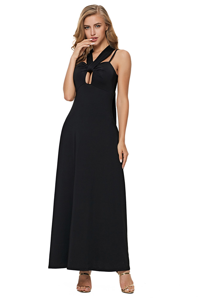 Black Self Tie Ribbon Wrap Maxi Dress
