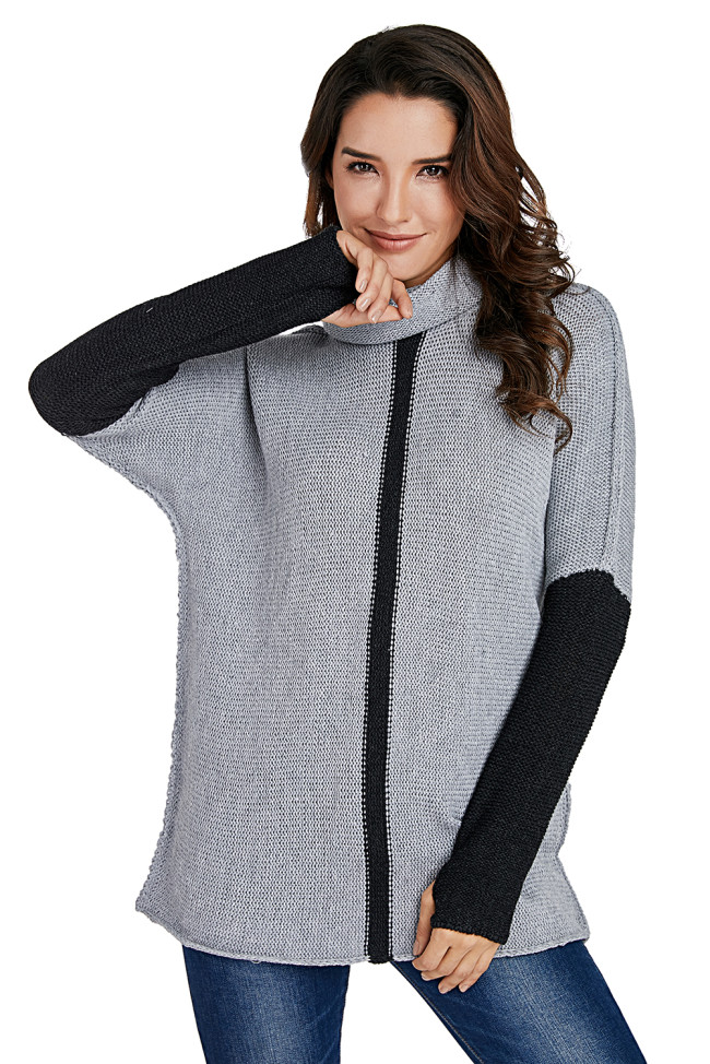 Charcoal Gray Individual Cowl Neck Pullover Sweater