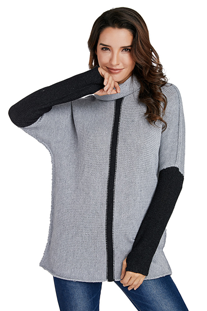 Charcoal Gray Individual Cowl Neck Pullover Sweater