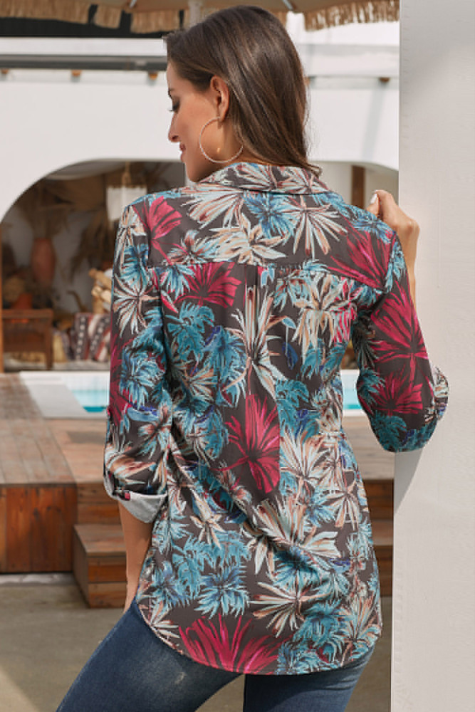 Blue Plant Print Women Shirt