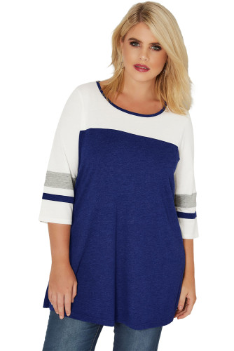 Navy Marl Color Block Quarter Sleeved Plus Size Top
