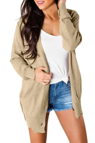 Khaki Button Down Casual Sweater Cardigan