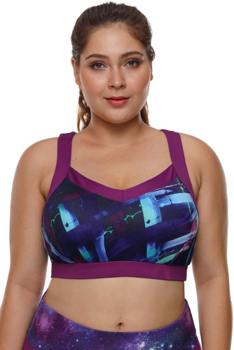 Fushcia Plus Size Abstract Print Racerback Sport Bra