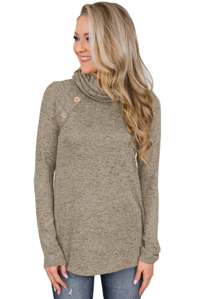 Brown Charming Ways Cowl Neck Button up Top