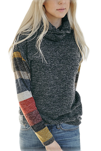 Color Blocked Long Sleeve Charcoal Cowl Neck Sweatshirt