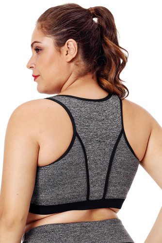 Gray Piping Trim Racerback Workout Bra