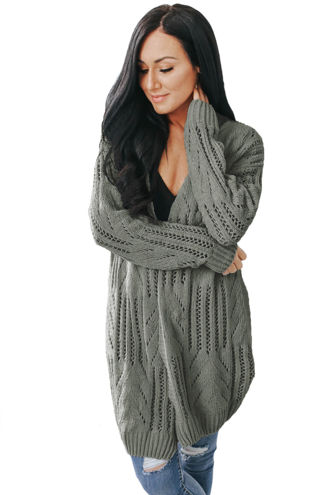 Gray Classic Open Knit Chenille Cardigan