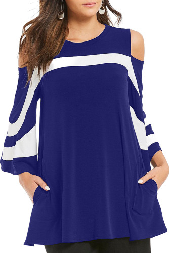 Navy Blue Platter Colorblock Bell Sleeve Plus Size Tunic Top