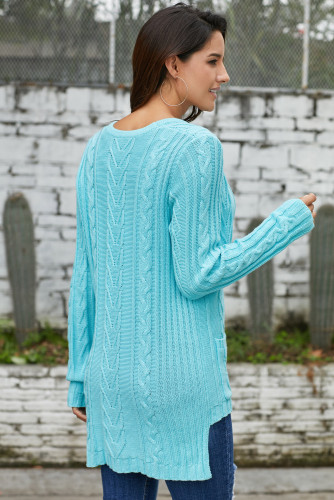 Blue Button the Deep V Front Cable Sweater Cardigan