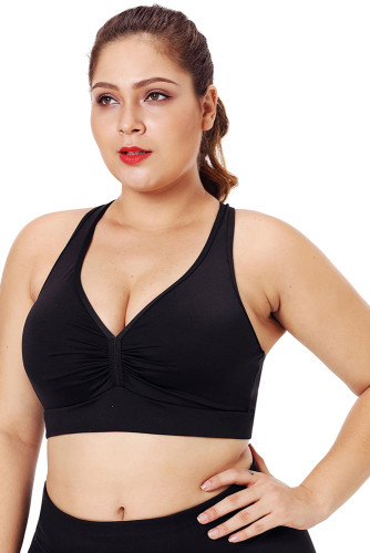 Black Plus Size Racerback Pleated Sport Bra
