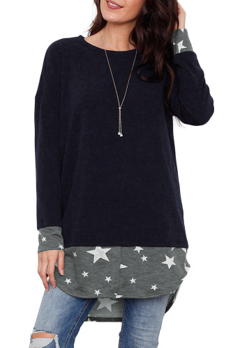 Star Splice Navy Long Sleeve Tunic Top
