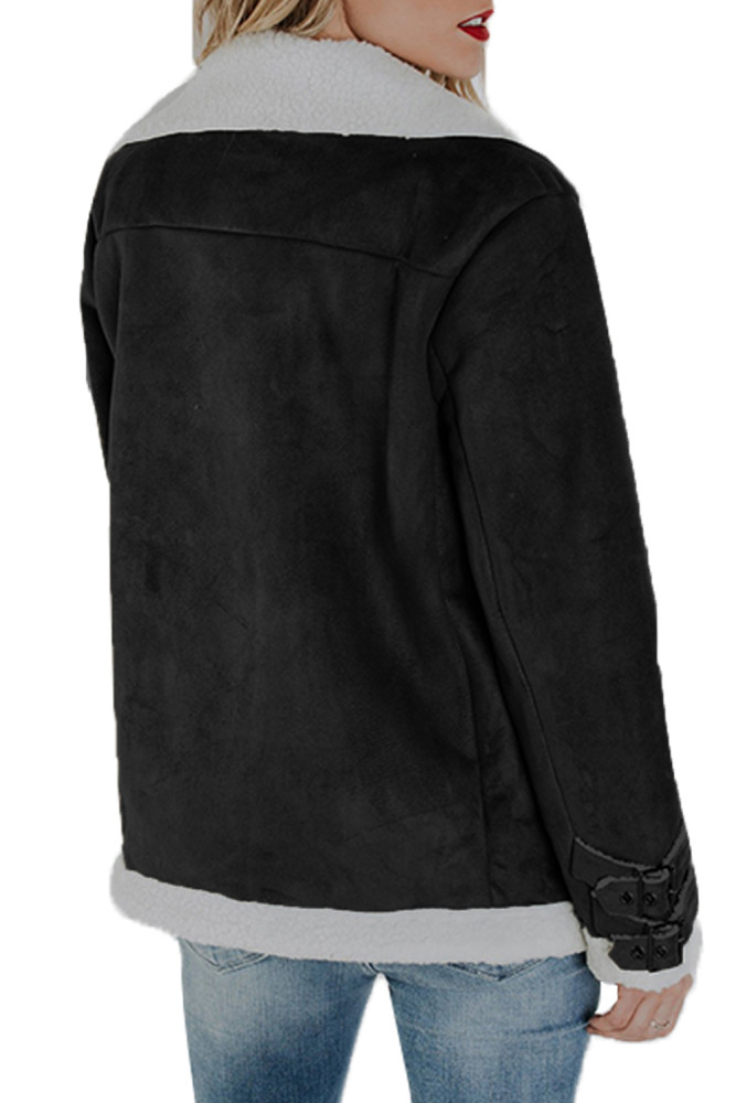 Black Faux Suede Jacket with Zipper Pockets