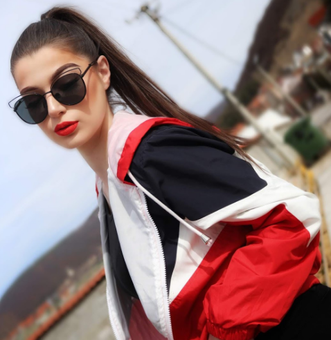 Red Hooded Triple Color Block Sporty Jacket