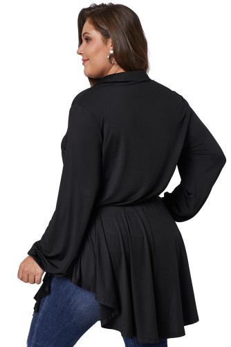 Solid Black Plus Size Tie Waist Top