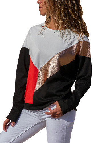 White Black Color Block Leatherette Splice Sweatshirt