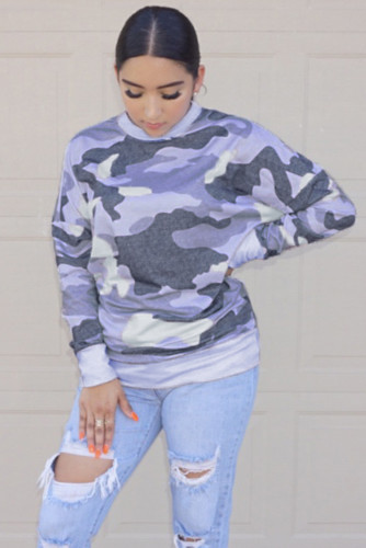 Blue Digital Camo Print Sweatshirt