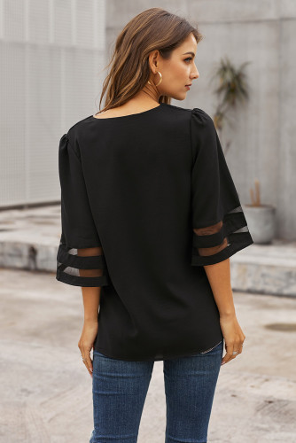 Black Flare Sleeve V Neck Loose Blouse