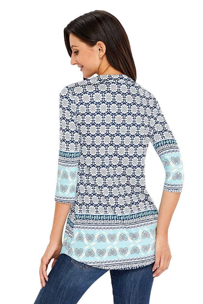 White Floral Notch Neck Pin-tuck Tunic