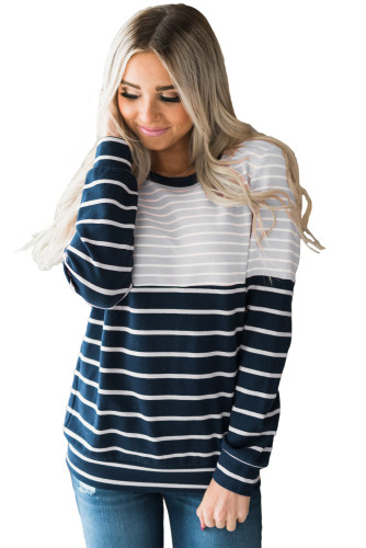 Gray Stripes Accent Color Blocked Sweatshirt