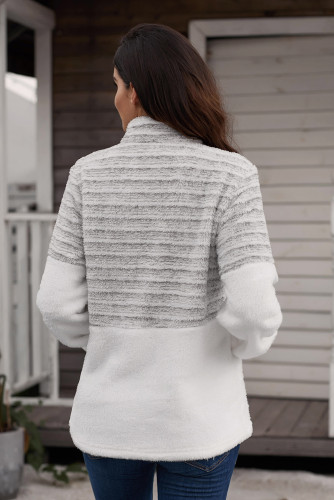 Gray Fuzzy Striped Furry Sweatshirt