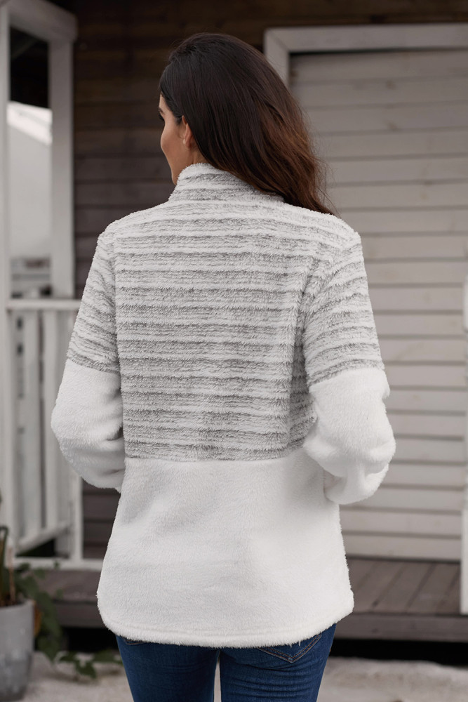 Gray Fuzzy Striped Furry Sweatshirt