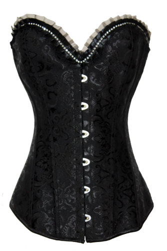Rhinestone Embellishment Brocade Corset Black