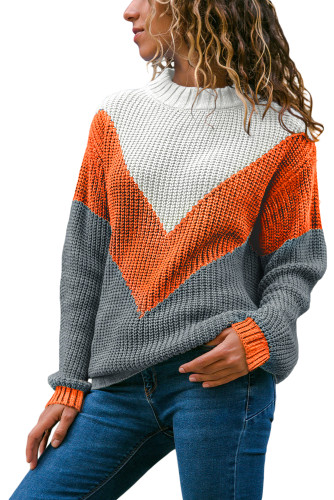 Orange Chevron Accent White Grey Sweater
