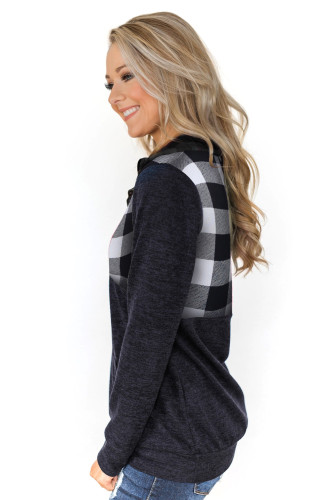 Monochrome Buffalo Plaid Half Zip Up Sweatshirt