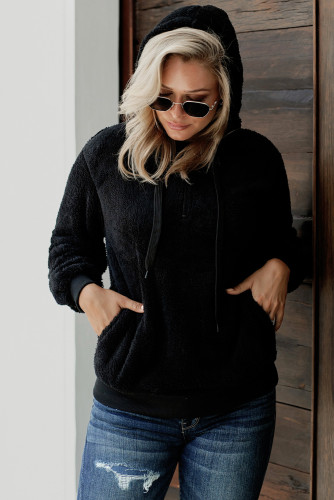 Black Warm Furry Pullover Hoodie