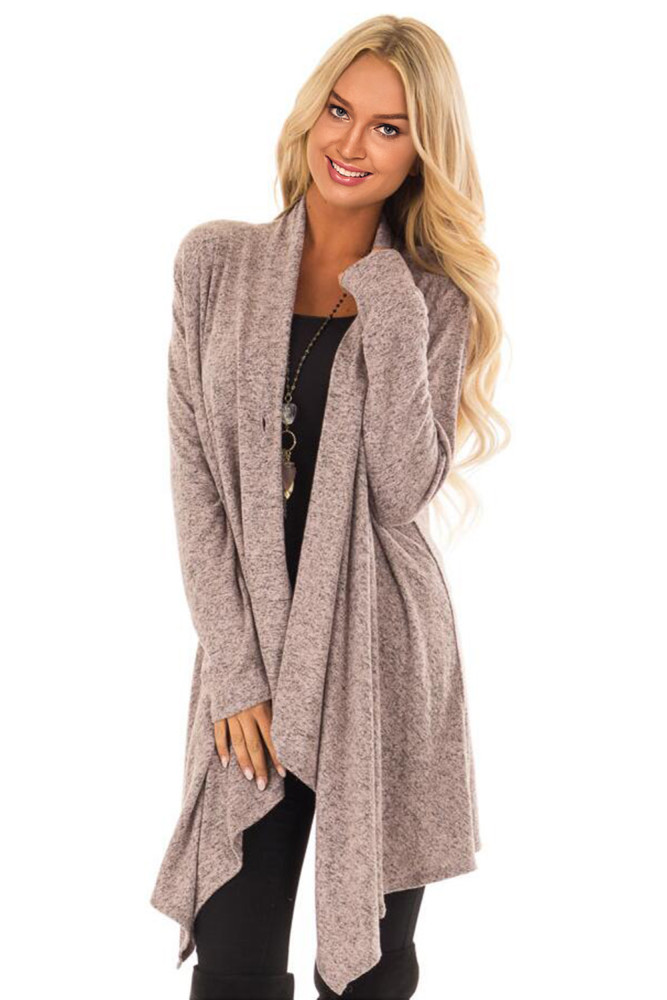 Taupe Draped Open Front Asymmetrical Cardigan