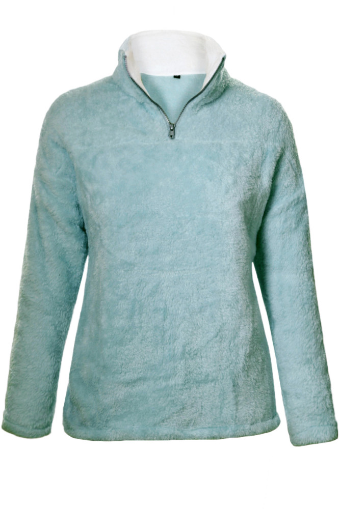 Light Green Zipper Fleece Pullover Coat