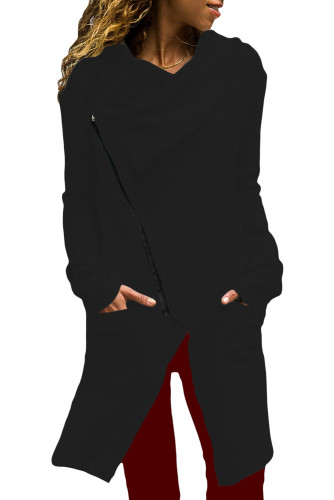 Womens Black Zippered Shawl Collar Jacket