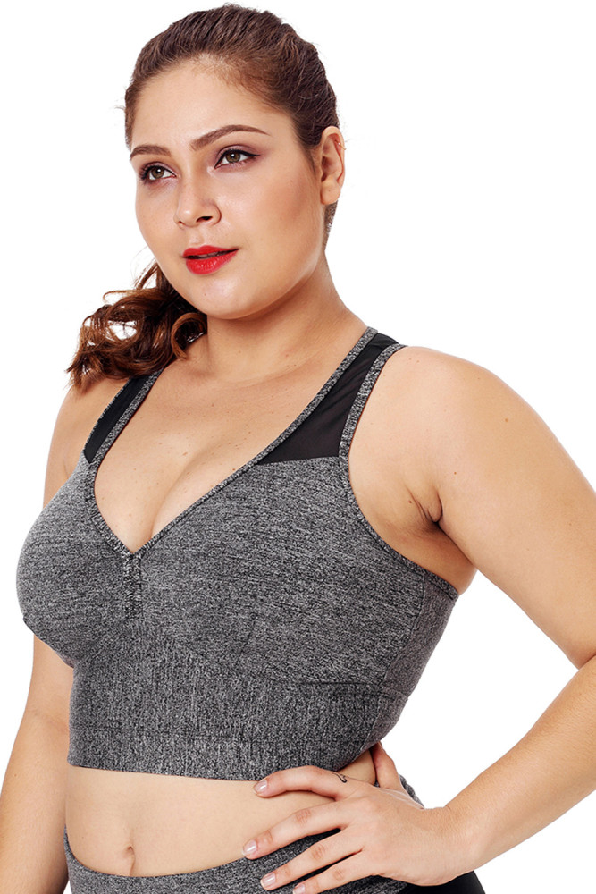 Gray Sleevelss Racerback Plus Size Yoga Bra