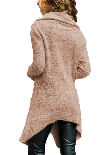 Womens Khaki Zippered Shawl Collar Jacket