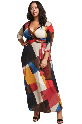 Plus Size Colorblock Surplice Dress
