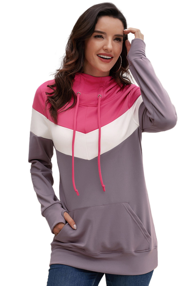 Rosy Hooded Dark Purple Colorblock Sweatshirt