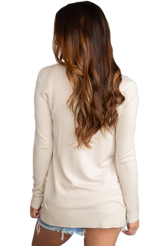 Creamy Knit Long Sleeve Cardigan Top with Pockets