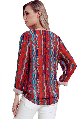 Multicolor Print Asymmetric Button Down Shirt
