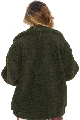 Green Lamb Wool Zipped Chunky Coat
