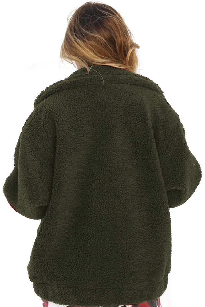 Green Lamb Wool Zipped Chunky Coat
