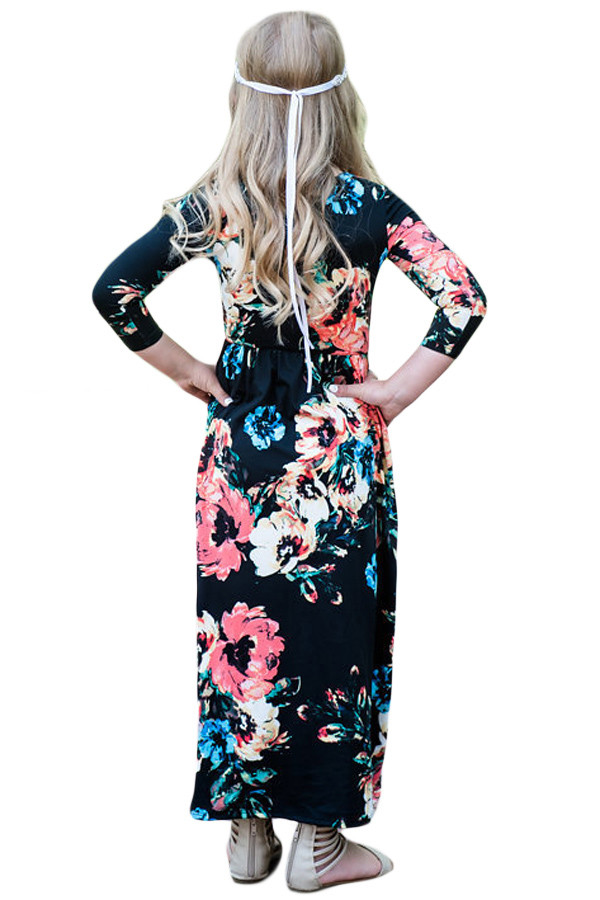 Black Floral Maxi Dress for Girls